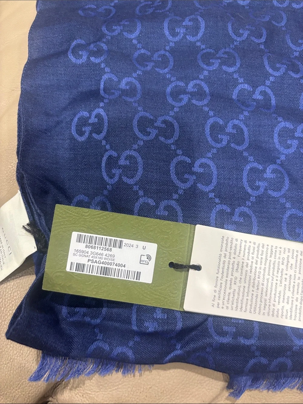 Gucci Unisex Deep Blue GG Jacquard Scarf 18x70 inches